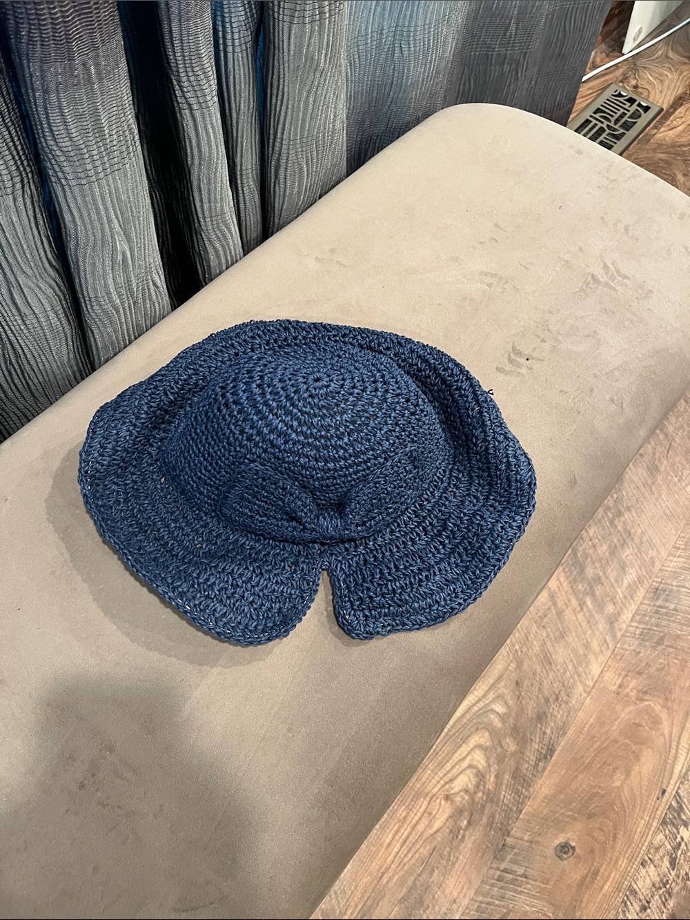 Source Unknown Dark Blue Crochet Sun Hat